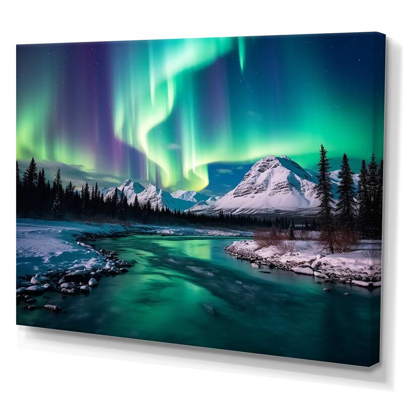 Designart "Northern Lights In Stunning Arctic Mountains I" Northern